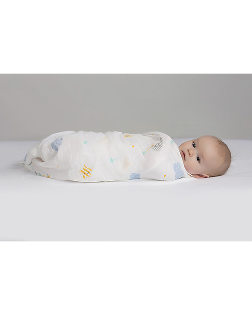 Lulujo Baby Swaddle Blanket 120 x 120 cm, Dreamland - 100% cotton muslin Muslin Swaddle