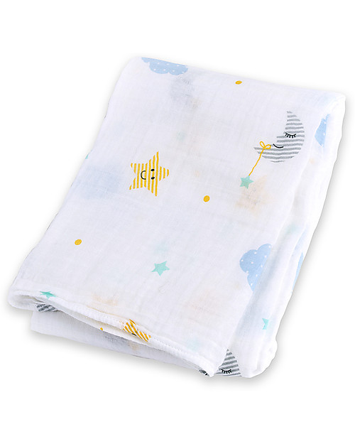 Lulujo Baby Swaddle Blanket 120 x 120 cm, Dreamland - 100% cotton muslin Muslin Swaddle