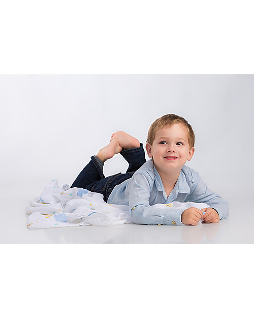 Lulujo Baby Swaddle Blanket 120 x 120 cm, Dreamland - 100% cotton muslin Muslin Swaddle