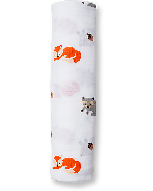 Lulujo Baby Swaddle Blanket 120 x 120 cm, Forest Friends - 100% cotton muslin Muslin Swaddle