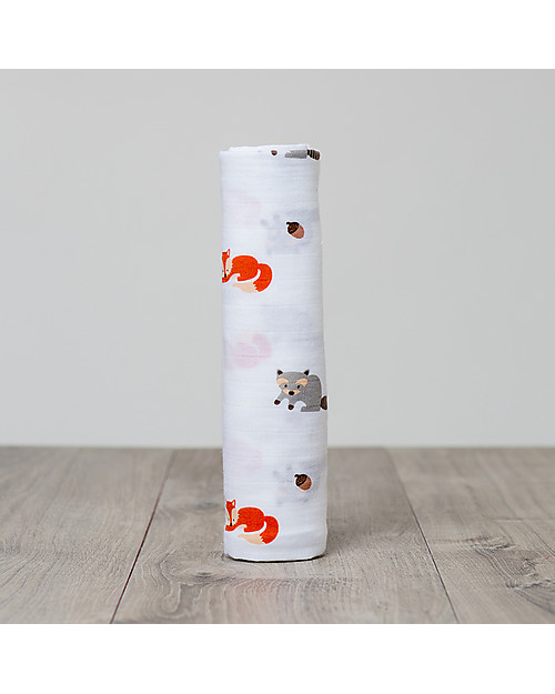 Lulujo Baby Swaddle Blanket 120 x 120 cm, Forest Friends - 100% cotton muslin Muslin Swaddle