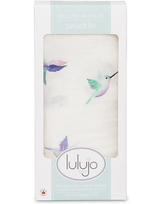 Lulujo Baby Swaddle Blanket 120 x 120 cm, Hummingbird - Bamboo muslin Muslin Swaddle