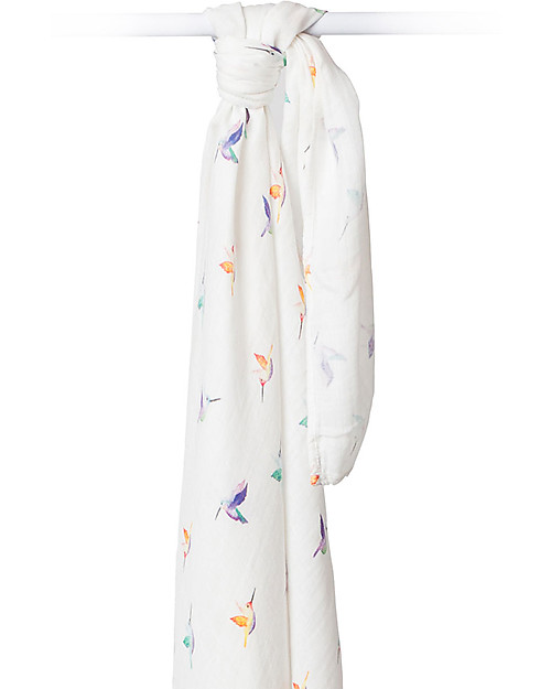 Lulujo Baby Swaddle Blanket 120 x 120 cm, Hummingbird - Bamboo muslin Muslin Swaddle