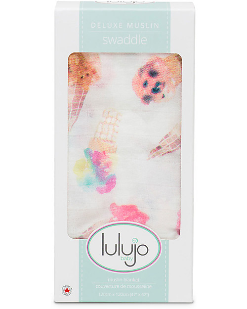 Lulujo Baby Swaddle Blanket 120 x 120 cm, Ice Cream - Bamboo muslin Muslin Swaddle