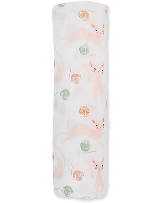 Lulujo Baby Swaddle Blanket 120 x 120 cm - Kitty - 100% cotton muslin Muslin Swaddle