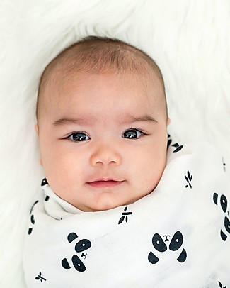 Lulujo Baby Swaddle Blanket 120 x 120 cm, Panda - Muslin Bamboo Blankets