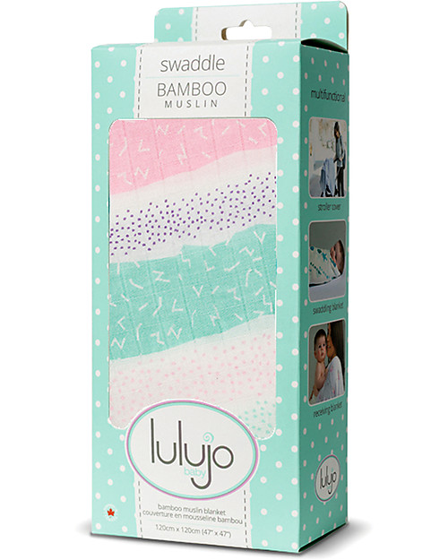 Lulujo Baby Swaddle Blanket 120 x 120 cm, Pink Stripes - Bamboo muslin Muslin Swaddle