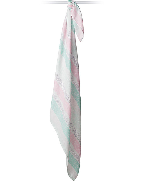 Lulujo Baby Swaddle Blanket 120 x 120 cm, Pink Stripes - Bamboo muslin Muslin Swaddle