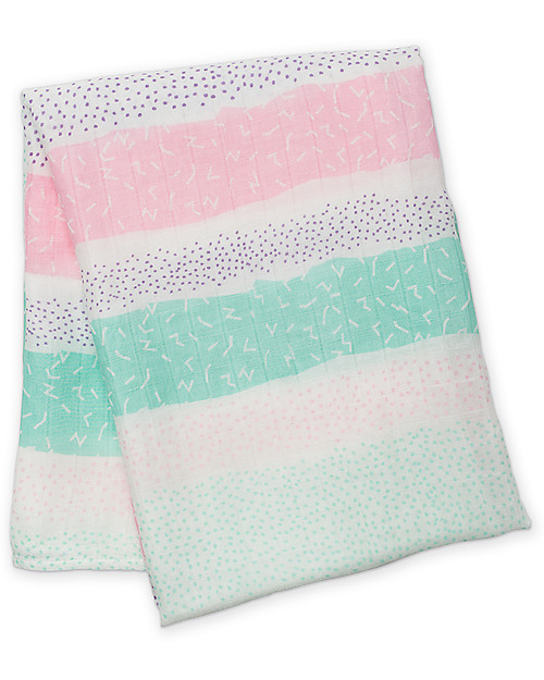 Lulujo Baby Swaddle Blanket 120 x 120 cm, Pink Stripes - Bamboo muslin Muslin Swaddle