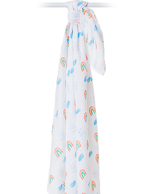 Lulujo Baby Swaddle Blanket 120 x 120 cm, Rainbow Sky - 100% cotton muslin Muslin Swaddle
