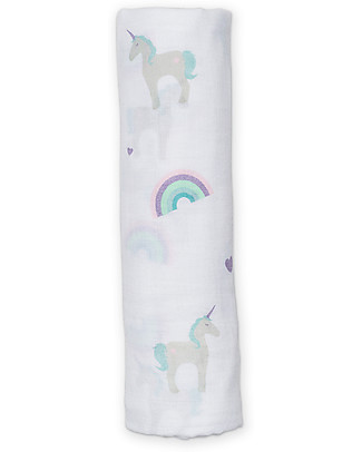 Lulujo Baby Swaddle Blanket 120 x 120 cm, Unicorns - 100% cotton muslin Swaddles
