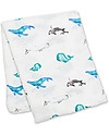 Lulujo Baby Swaddle Blanket 120 x 120 cm, Whale - Bamboo muslin Muslin Swaddle