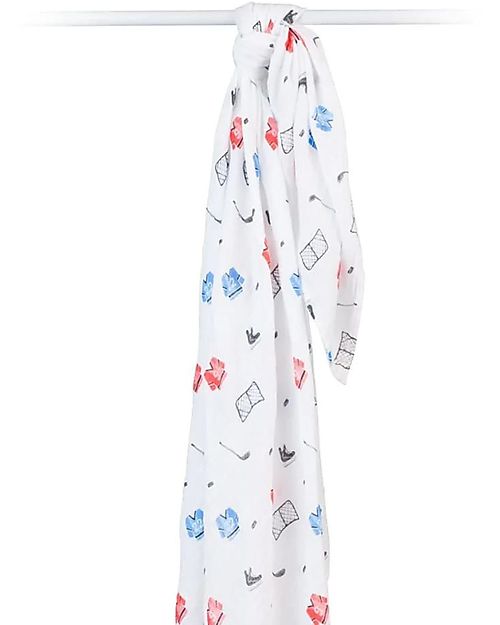 Lulujo Baby Swaddle Blanket 120x120 cm - Hockey - Cotton and Bamboo Viscose Muslin Swaddle