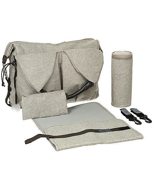 Lässig Neckline Green Label Changing Bag, Choco Melange - Lots of accessories, 100% recycled Diaper Changing Bags