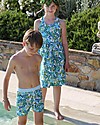 Maghi e Maci Firenze Boy's Swim Trunks, Green/Light Blue - 100% Cotton, Hand Made in Florence Swimming Trunks