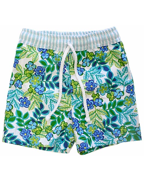 Maghi e Maci Firenze Boy's Swim Trunks, Green/Light Blue - 100% Cotton, Hand Made in Florence Swimming Trunks
