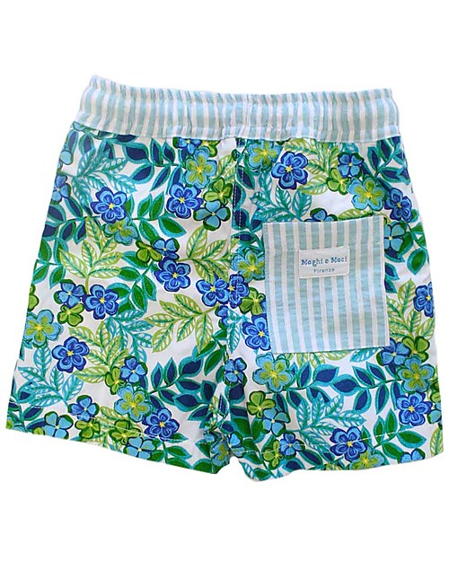 Maghi e Maci Firenze Boy's Swim Trunks, Green/Light Blue - 100% Cotton, Hand Made in Florence Swimming Trunks