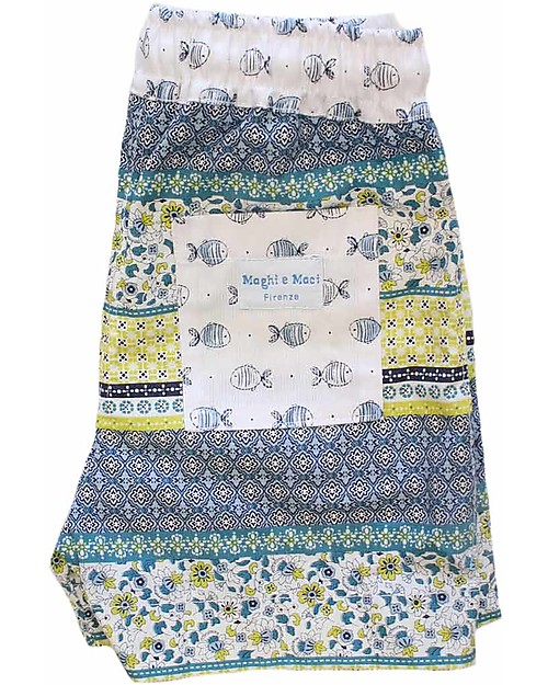 Maghi e Maci Firenze Boy's Swim Trunks, Liberty - 100% Cotton, Hand Made in Florence Swimming Trunks