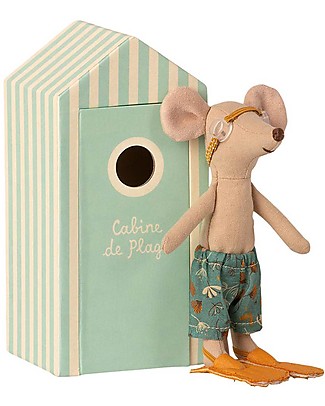 Maileg Beach Mice - Big Brother - with Cabine de Plage - 15,5 cm Soft Toys