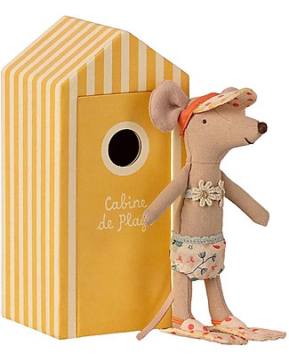 Maileg Beach Mice - Big Sister - with Cabine de Plage - 15,5 cm Puppets