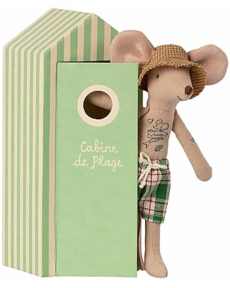 Maileg Beach Mice - Dad - with Cabine de Plage - 17,5 cm Soft Toys