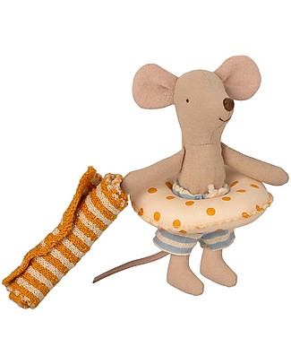 Maileg Beach Mice - Little Brother - with Cabine de Plage - 11 cm Puppets