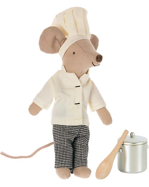 Maileg Chef mouse with Soup Pot and Spoon - 13 cm - for Maileg Doolhouse Puppets