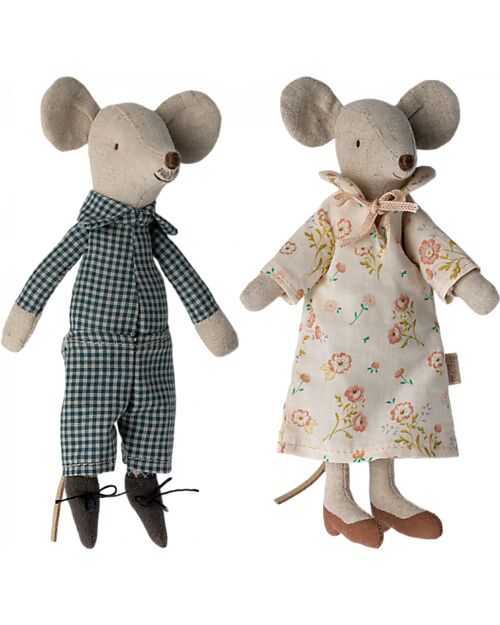 Maileg Grandma and Grandpa Mice in Cigar Box - Blue - Height 17 cm Puppets