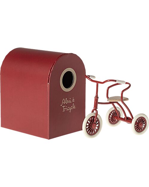 Maileg Mouse Tricycle - Red - 9 cm - with Garage Box Puppets