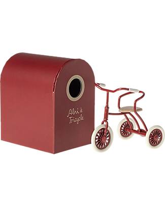 Maileg Mouse Tricycle - Red - 9 cm - with Garage Box Puppets