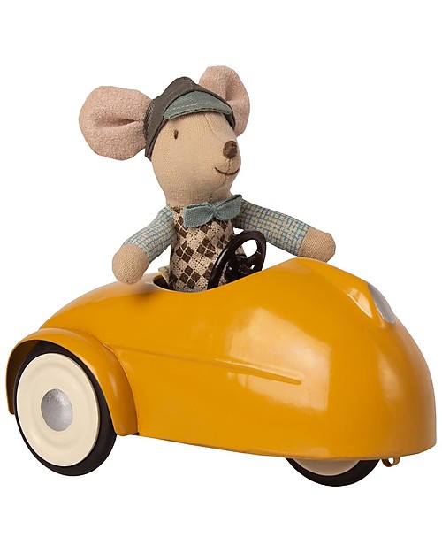 Maileg Mouse with Vintage Yellow Car and Garage - 10 cm Puppets