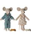 Maileg Mum and Dad Mmice in Cigarbox - Light Blue - 17 cm Height Puppets