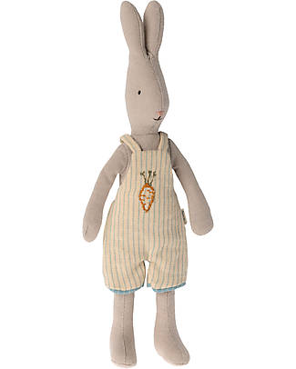 Maileg Rabbit - Dungarees - Yellow striped - 27 cm Puppets