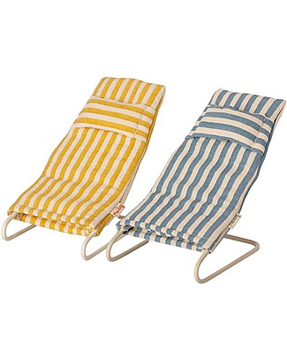 Maileg Set 2 Beach Chairs - Stripes Motif - Yellow and Blue - for Maileg Mice - 5 cm Puppets