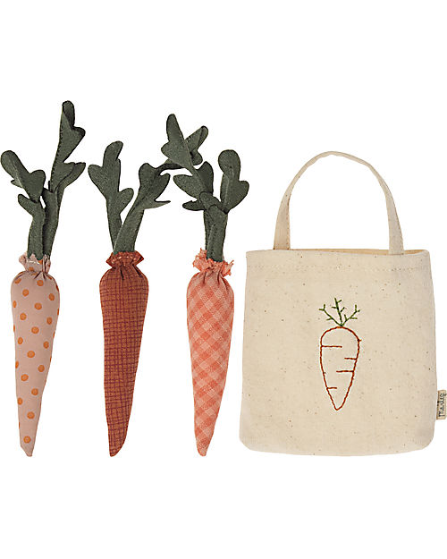 Maileg Set 3 Carrots with Mini Shopping Bag - 14x8 cm Puppets