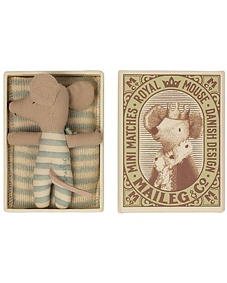 Maileg Sleepy/Wakey Baby Mouse in MatchBox - 8 cm - Boy Soft Toys