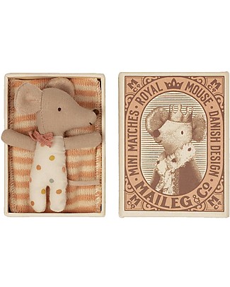 Maileg Sleepy/Wakey Baby Mouse in MatchBox - 8 cm - Girl Soft Toys