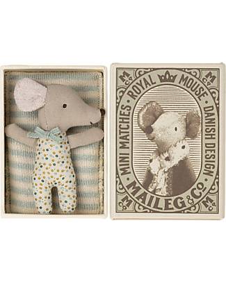 Maileg Sleepy/Wakey Baby Mouse in Matchbox - Blue - 10cm - Vintage Design! Puppets