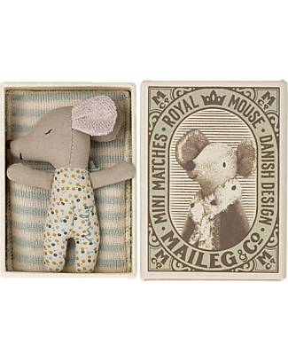 Maileg Sleepy/Wakey Baby Mouse in Matchbox - Blue - 10cm - Vintage Design! Puppets