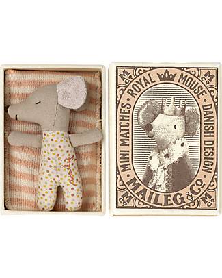 Maileg Sleepy/Wakey Baby Mouse in Matchbox - Pink - 10cm - Vintage Design! Puppets