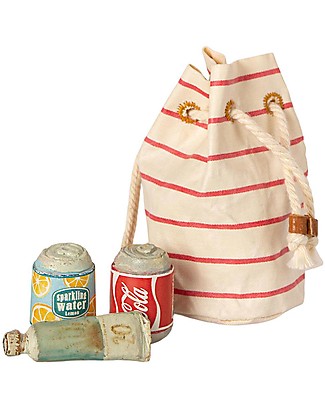 Maileg Small Beach Bag with Accessories - Stripes Pattern - 7 cm Puppets