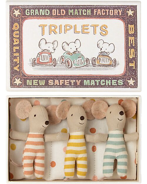 Maileg Three Mouse Siblings in Matchbox - 8 cm Puppets