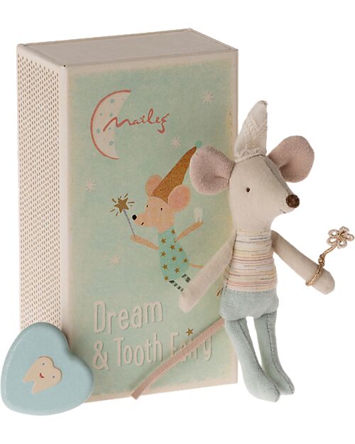 Maileg Tooth Fairy Mouse in Matchbox - Little Brother - Light Blue - 11 cm Puppets