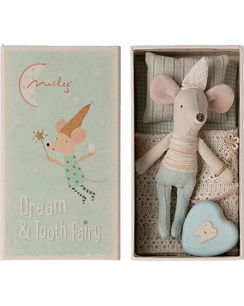Maileg Tooth Fairy Mouse in Matchbox - Little Brother - Light Blue - 11 cm Puppets