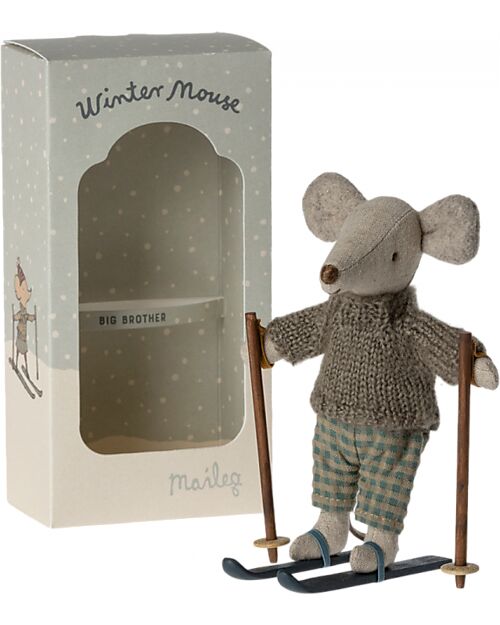 Maileg Winter Mouse  - Big Brother - with ski - Height 13 cm Puppets
