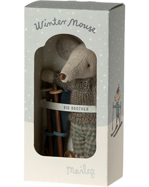Maileg Winter Mouse  - Big Brother - with ski - Height 13 cm Puppets