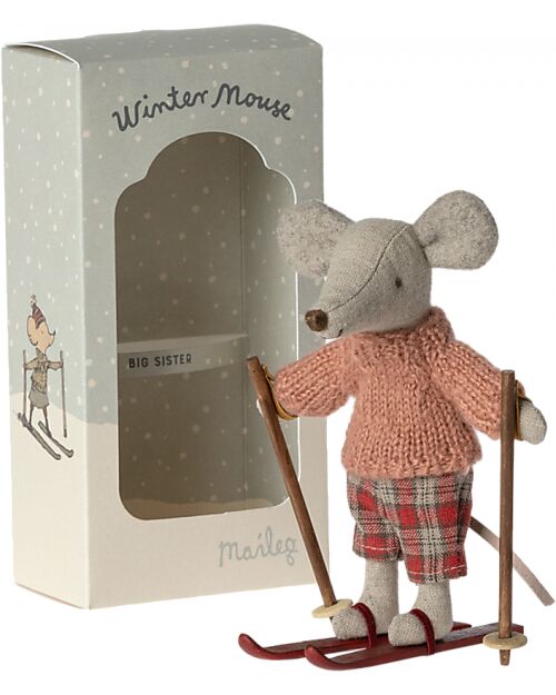Maileg Winter Mouse  - Big Sister - with ski - Height 13 cm Puppets
