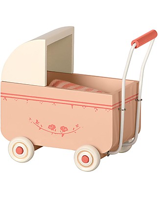 Maileg Wooden Toy pram - Powder - 14 cm Dolls Accessories