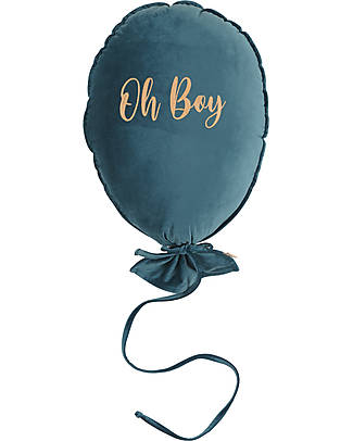 Malomi Kids Balloon Pillow - Oh Boy - Velvet - Crystal Teal Cushions