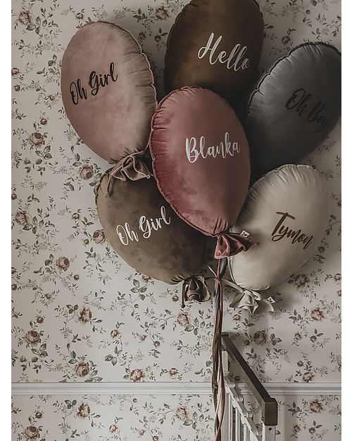 Malomi Kids Balloon Pillow - Oh Girl - Velvet - Natural Rose Cushions